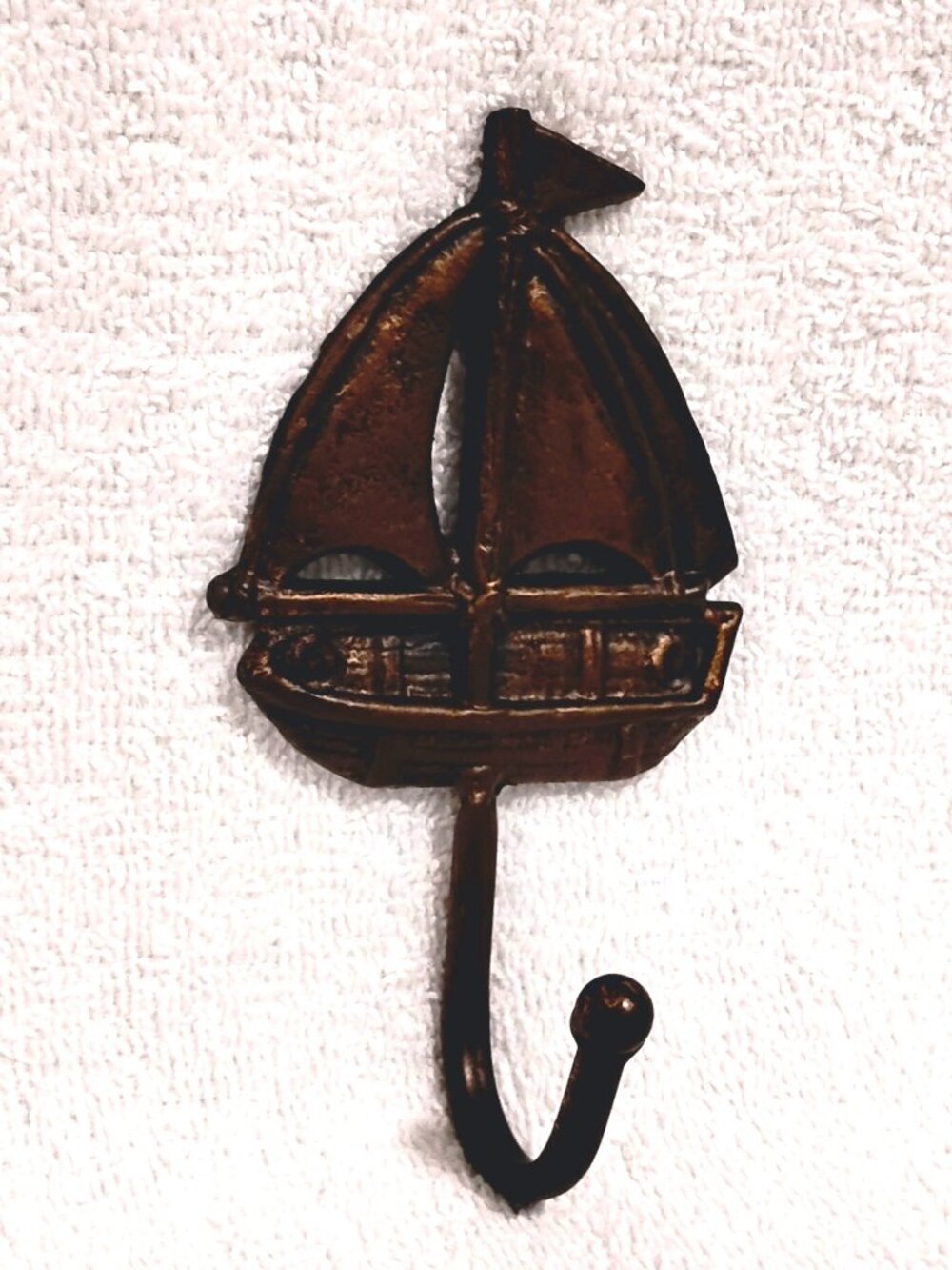 Cast Iron Heavy Bronze Nautical Sailboat Wall 6.5" x 3.75" Coat Hook Decor - Picture 4 of 6